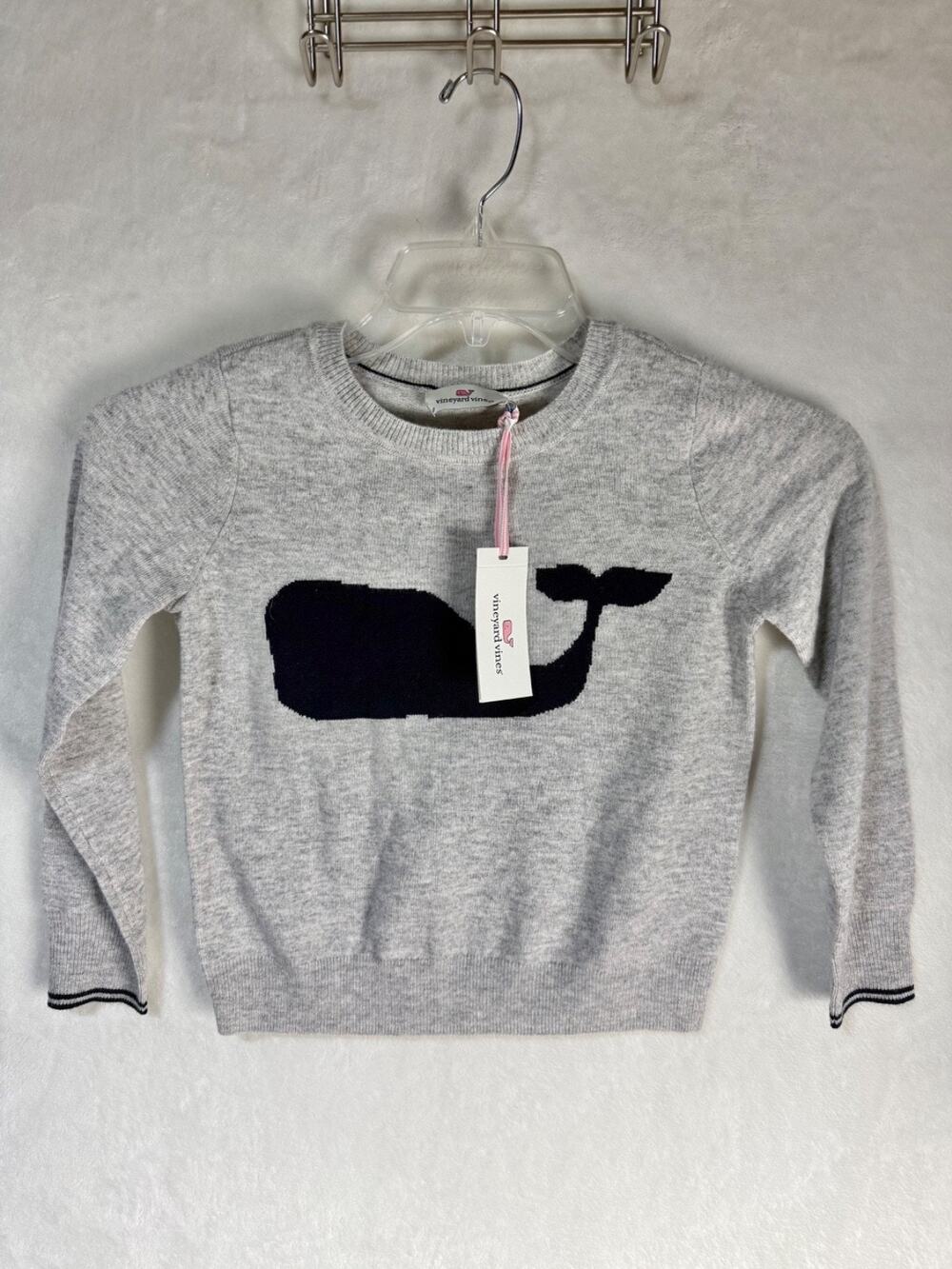 Vineyard Vines Intarsia Crew Neck Gray Sweater Whale Logo Size Kids S *NWT